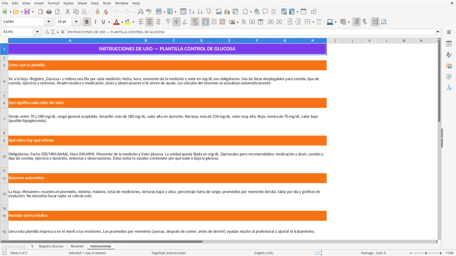Captura de la hoja Instrucciones de la plantilla Excel