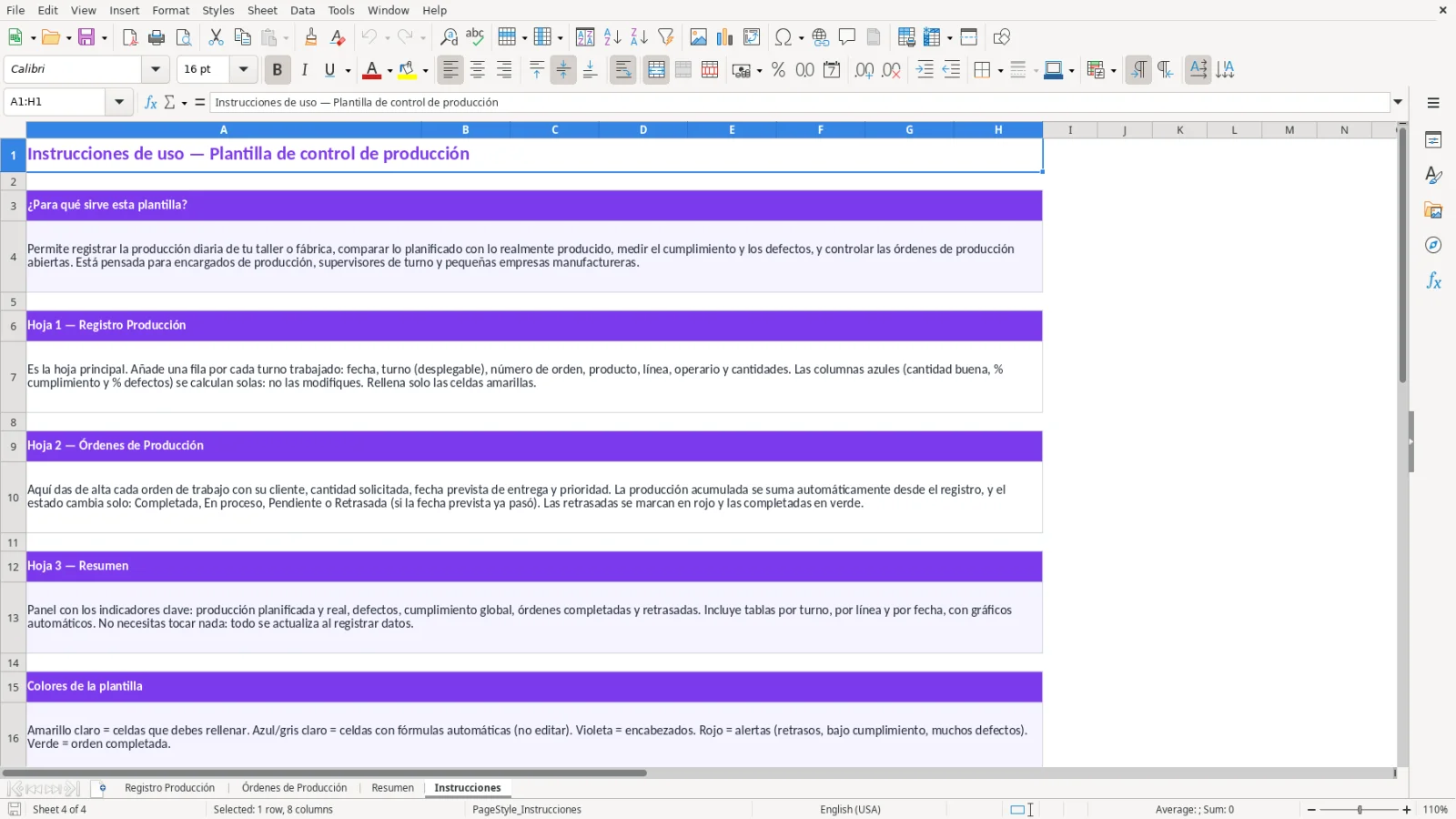 Captura de la hoja Instrucciones de la plantilla Excel
